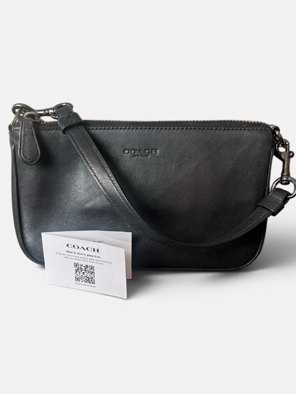 EUC Coach Black Leather Mini Bag With Detachable Strap Silver Hardware